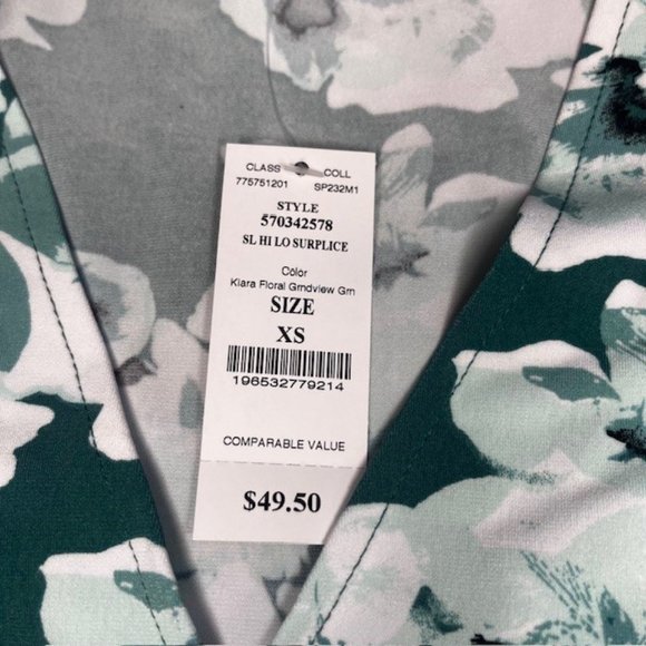 White House Black Market Floral Sleeveless Surplice Faux Wrap Hi Lo Green/White - Picture 5 of 7